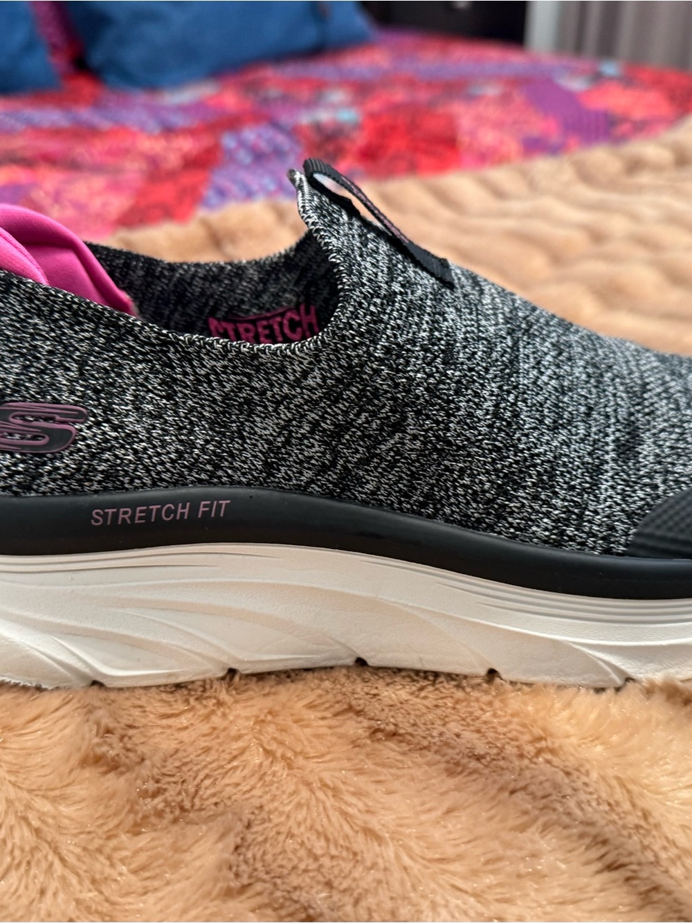 Skechers Gray Knit Slip-On Sneakers with Pink Interior